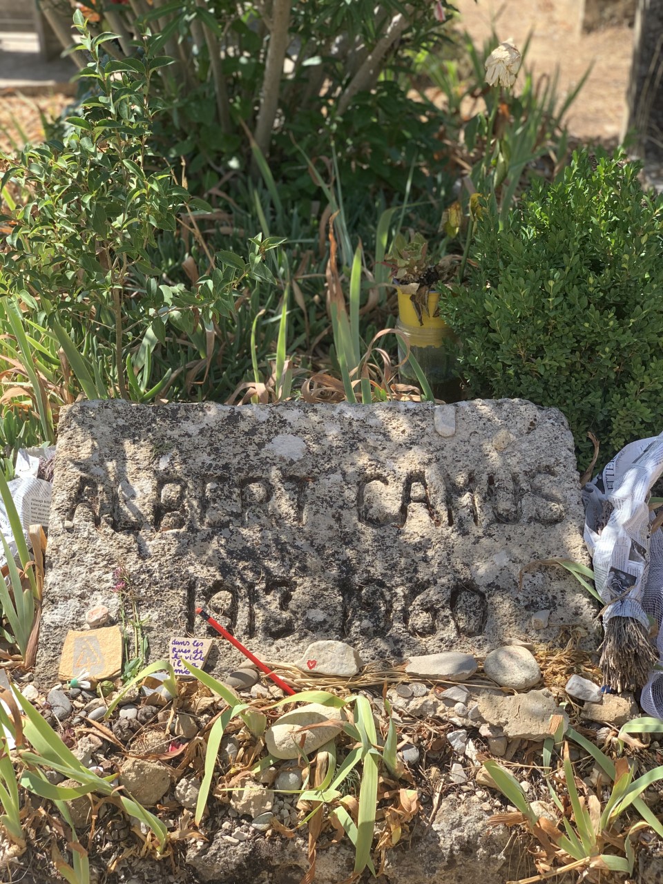Albert Camus grave marker at Lourmarin, France, reading Albert Camus 1913-1960