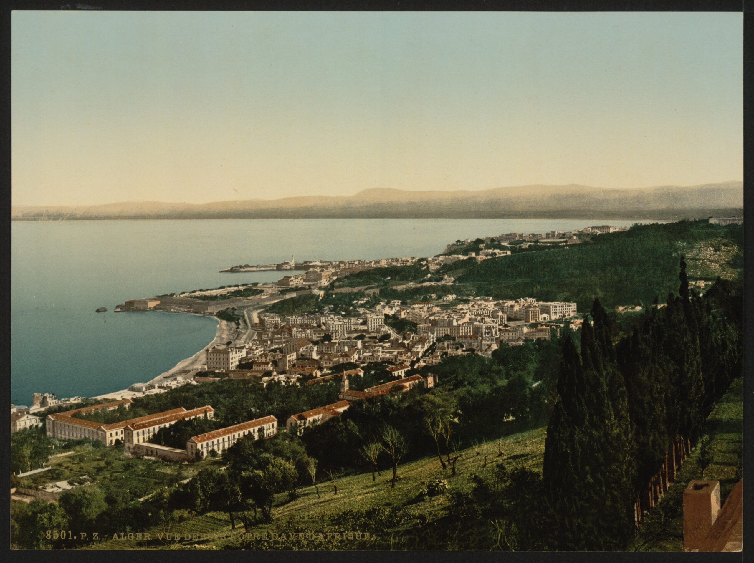 A colorized c.1899 view of Algiers and its bay seen from Notre Dame d'Afrique