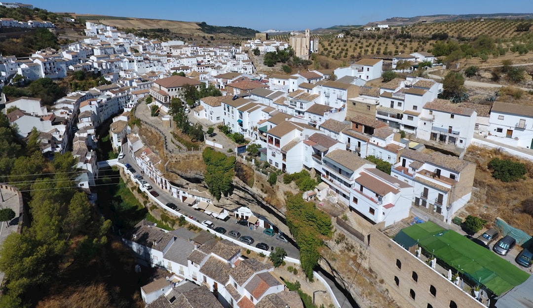 Aerial view of a traditional white-washed Andalusian village in Spain, Lorca's homeland
