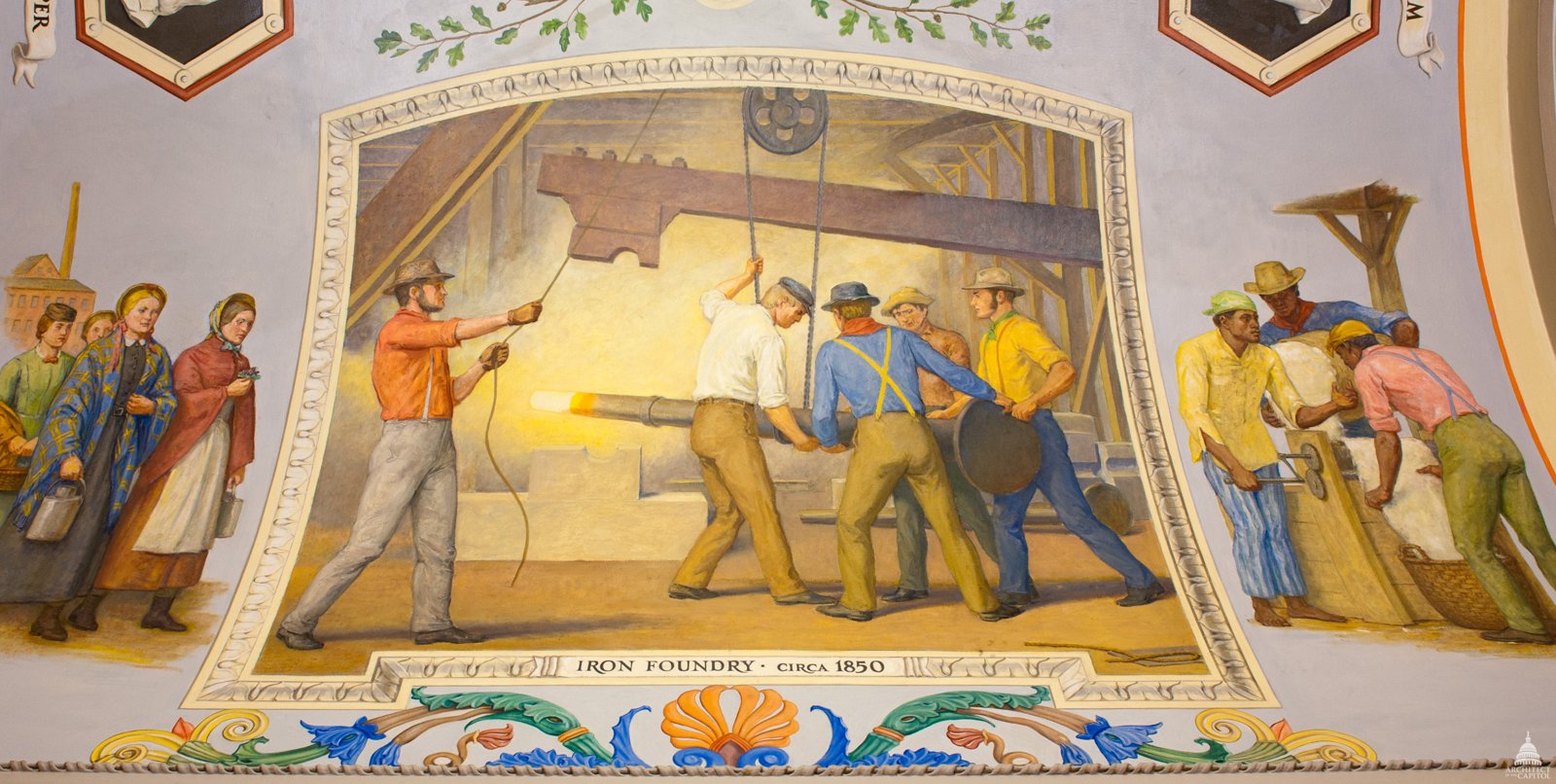 A mural depicting an iron foundry of the 1850s, painted for the U.S. Capitol