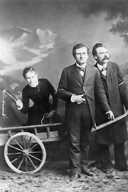Nietzsche, Paul Rée, and Lou Salomé in the famous staged 1882 photograph
